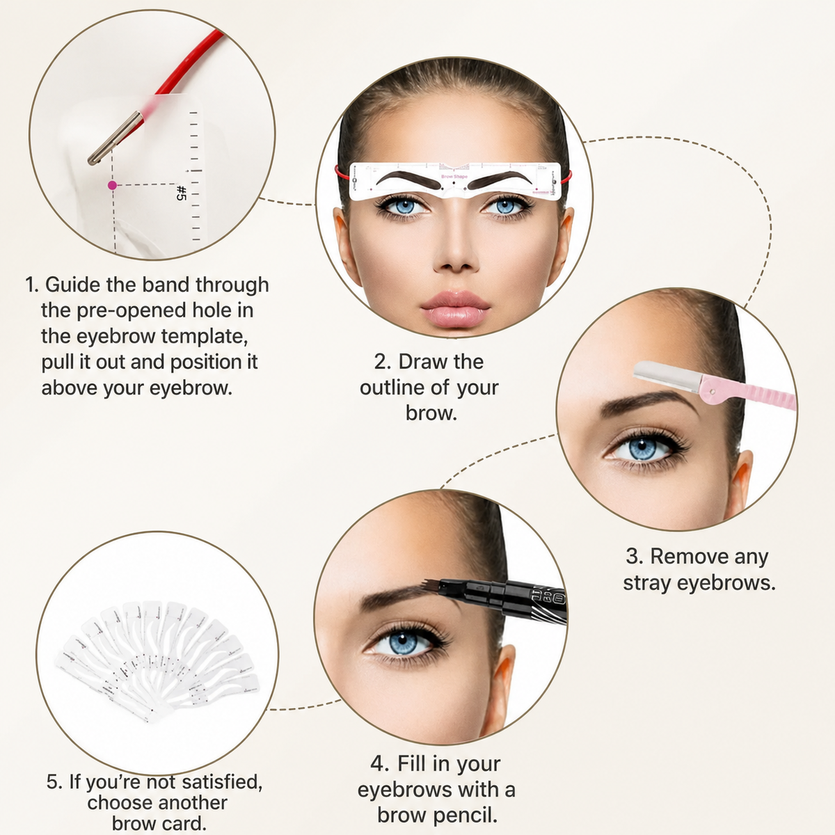 Ensemble de 12 pochoirs à sourcils avec bande réglable