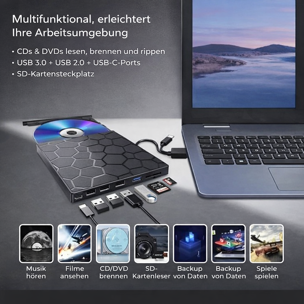Lecteur-graveur CD et DVD externe USB 3.0 et USB-C