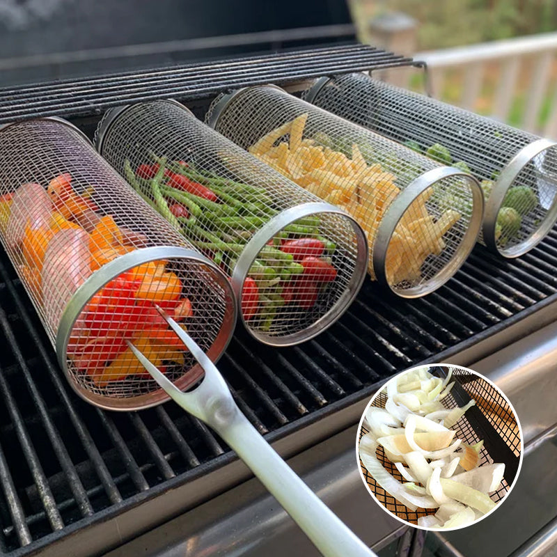 Panier rotatif pour barbecue – Rôtissoire à légumes en acier inoxydable 304 – image 1