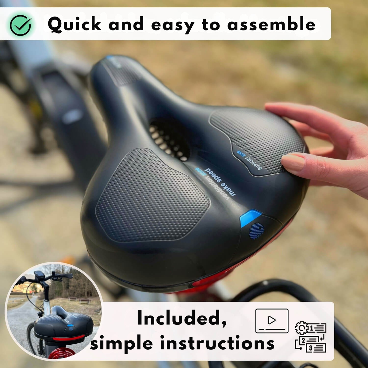 Selle de vélo rembourrée en mousse à mémoire de forme