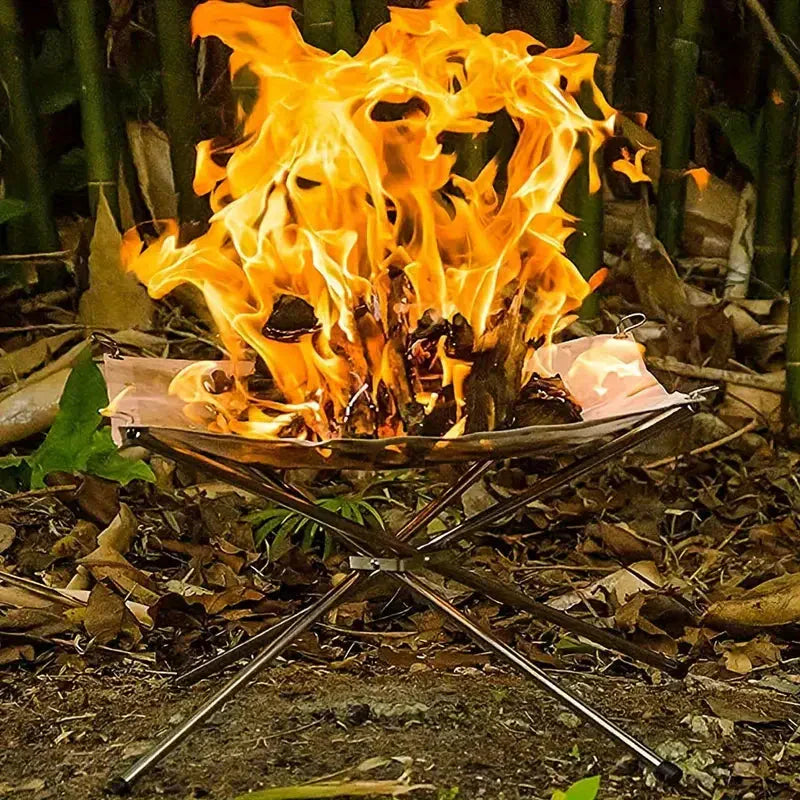 Support de feu de camp pliable en acier