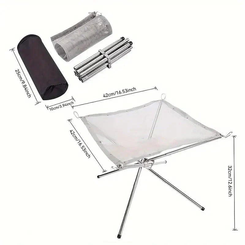 Support de feu de camp pliable en acier