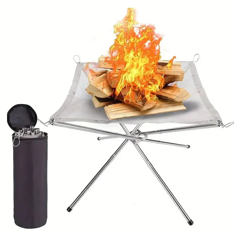 Support de feu de camp pliable en acier