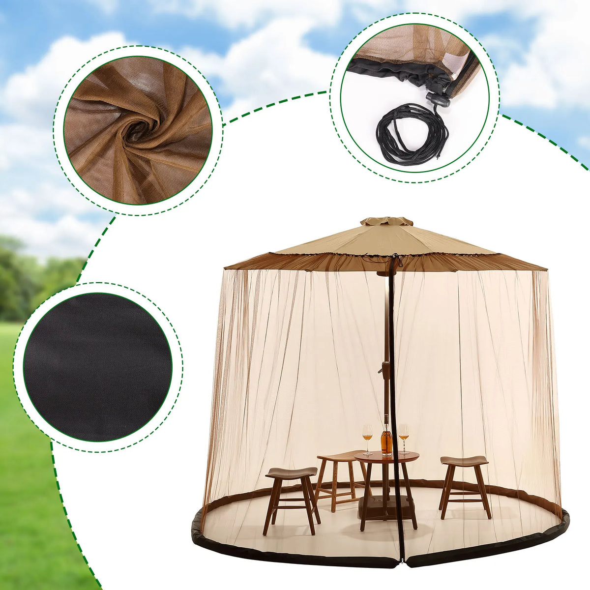 Moustiquaire de jardin avec anneau lestable et sac