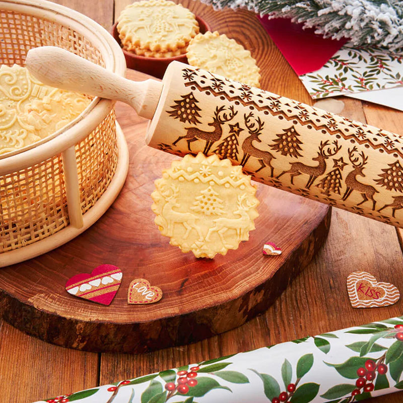 Rouleau à pâtisserie en bois à motifs de Noël