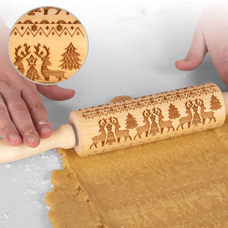 Rouleau à pâtisserie en bois à motifs de Noël