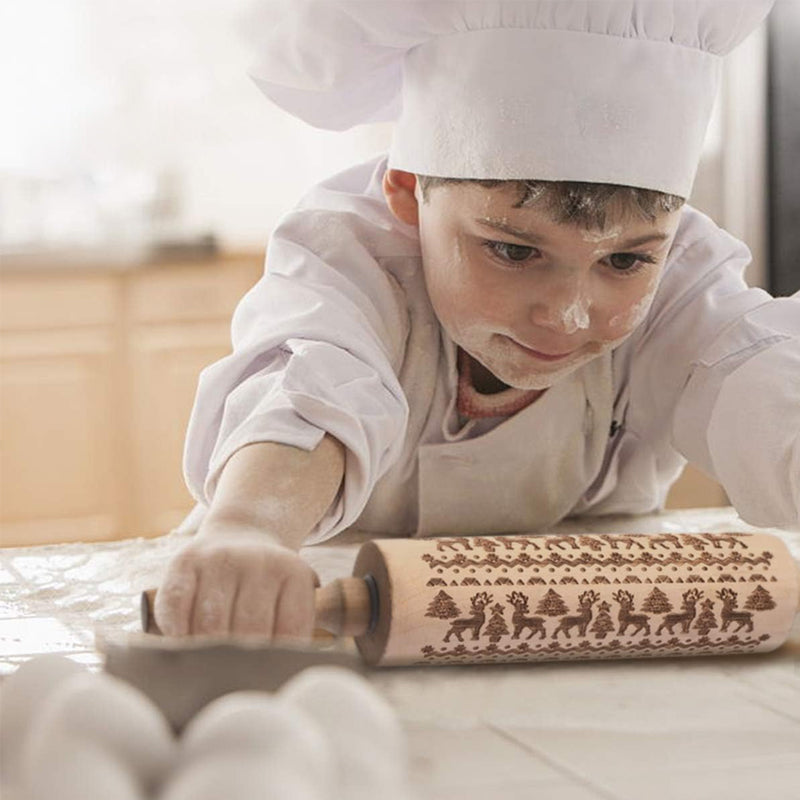 Rouleau à pâtisserie en bois à motifs de Noël