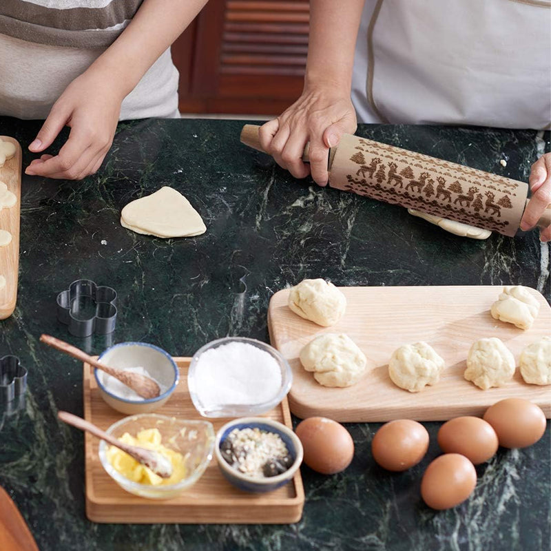Rouleau à pâtisserie en bois à motifs de Noël