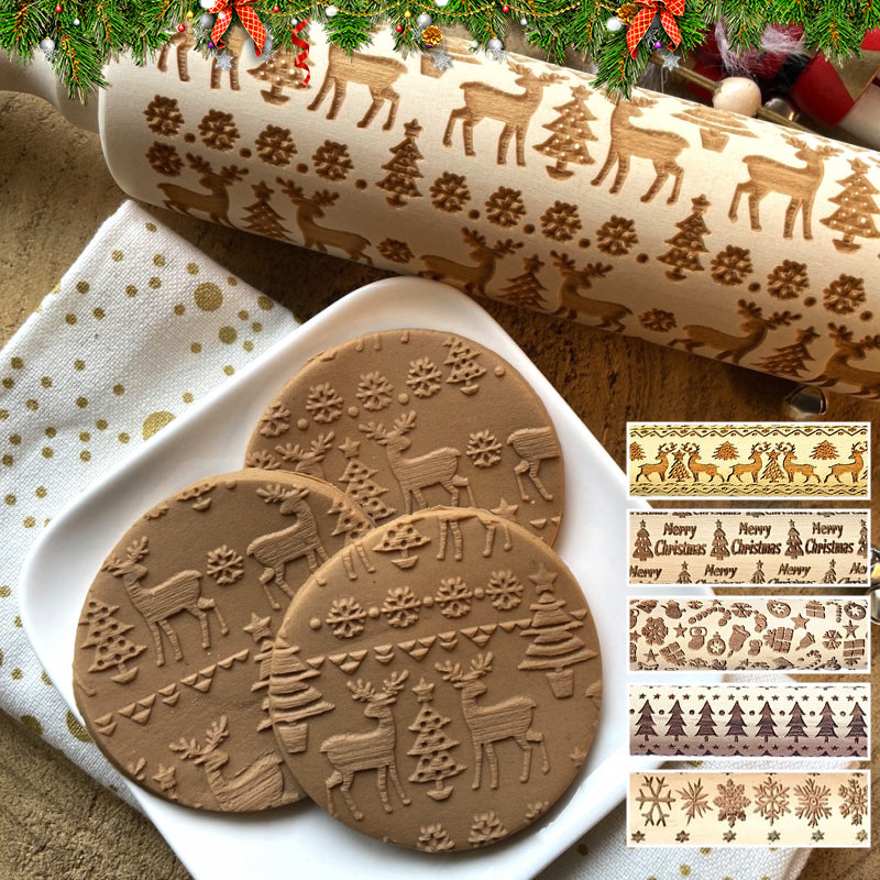 Rouleau à pâtisserie en bois à motifs de Noël