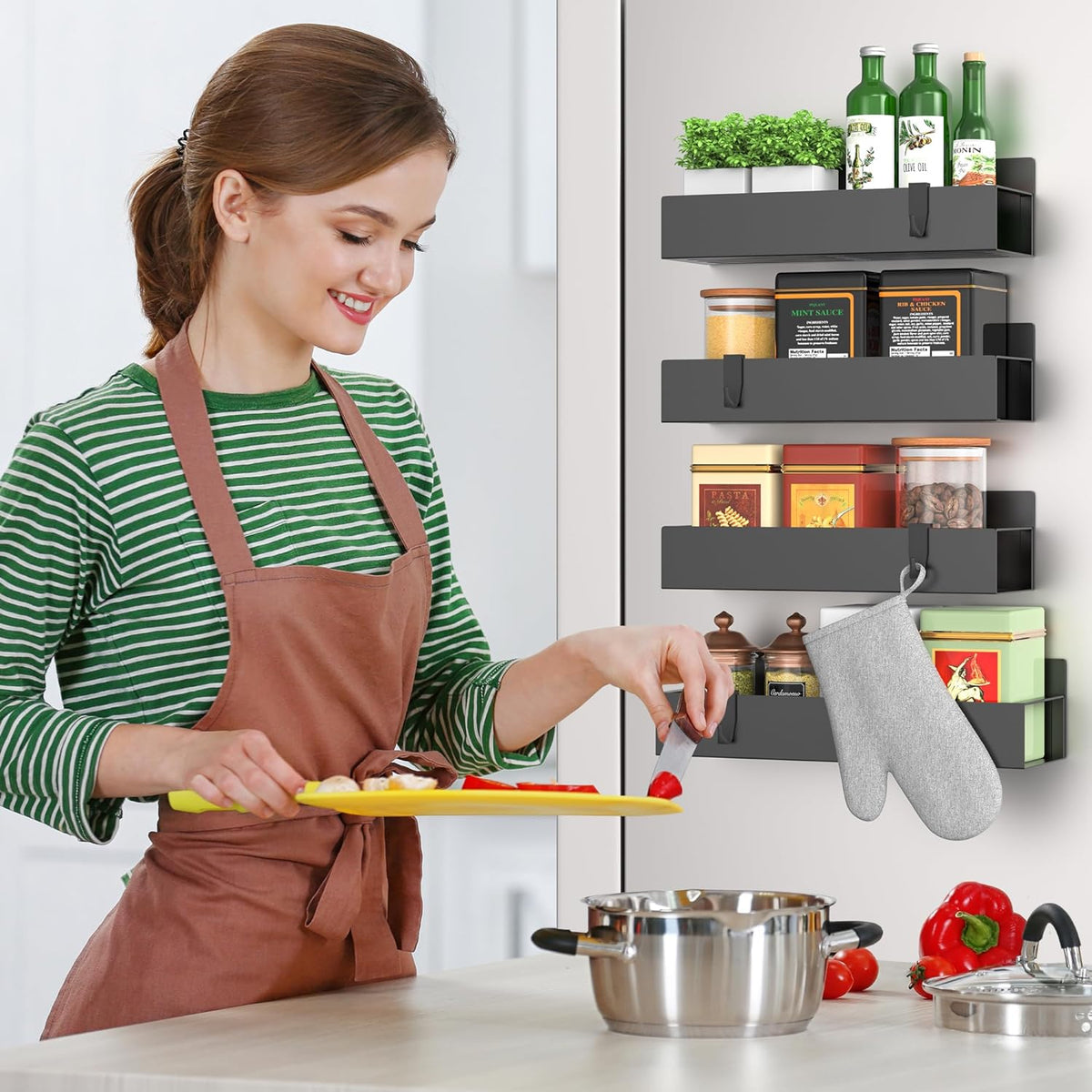 Étagère magnétique à épices en acier au carbone, charge 3,6 kg