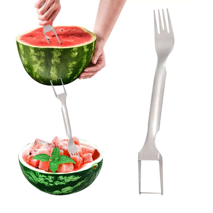 Lot de 2 coupe-fruits 2 en 1 en acier inoxydable 304