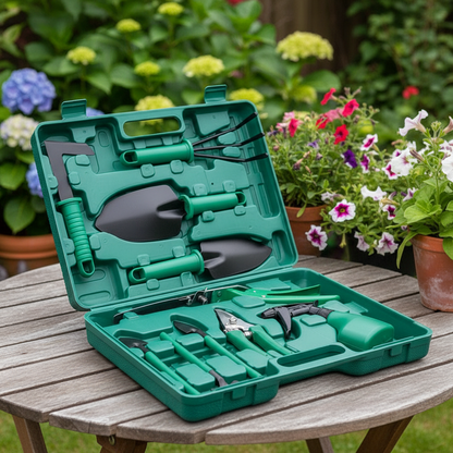 Outils de jardin en acier inoxydable avec mallette – 10 pièces
