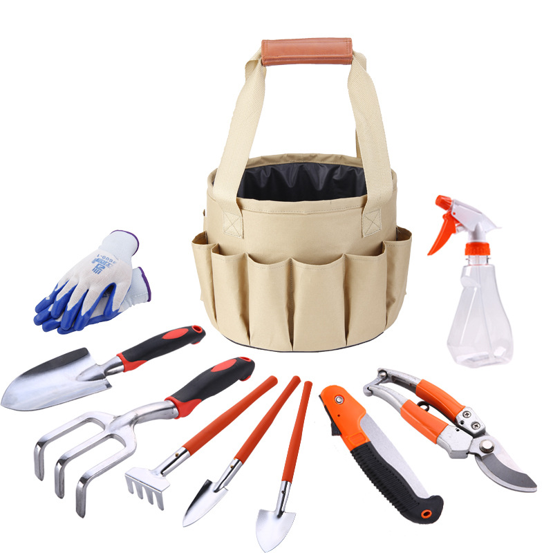 Outils de jardinage en métal avec sac de transport, 10 pièces