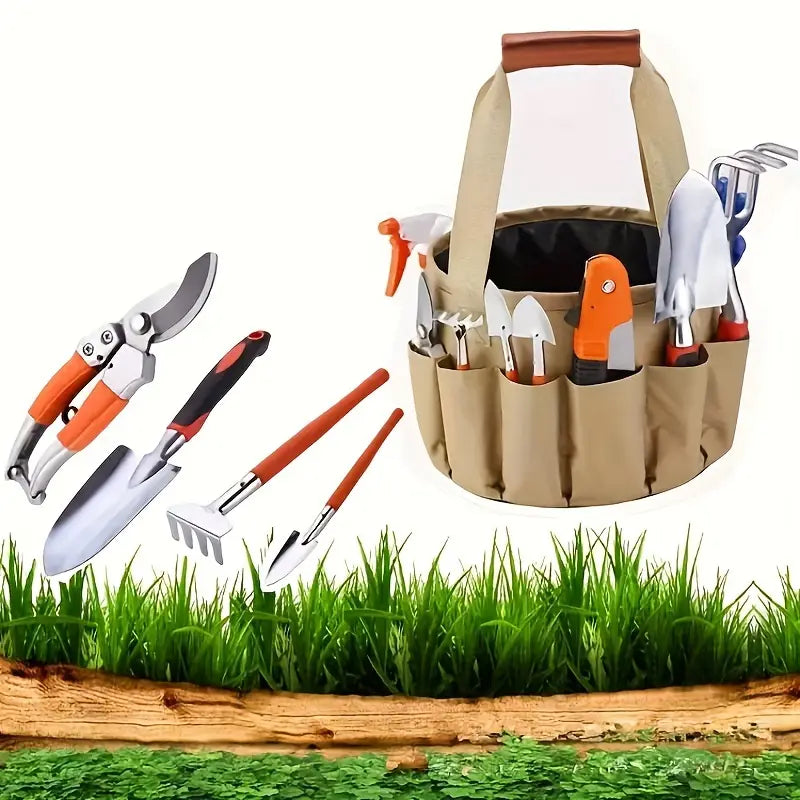 Outils de jardinage en métal avec sac de transport, 10 pièces