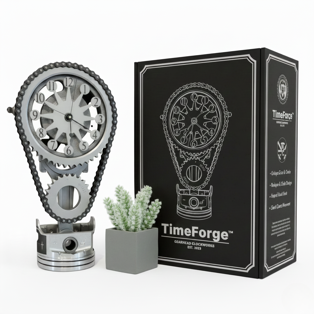 Horloge de bureau métallique à engrenages apparents