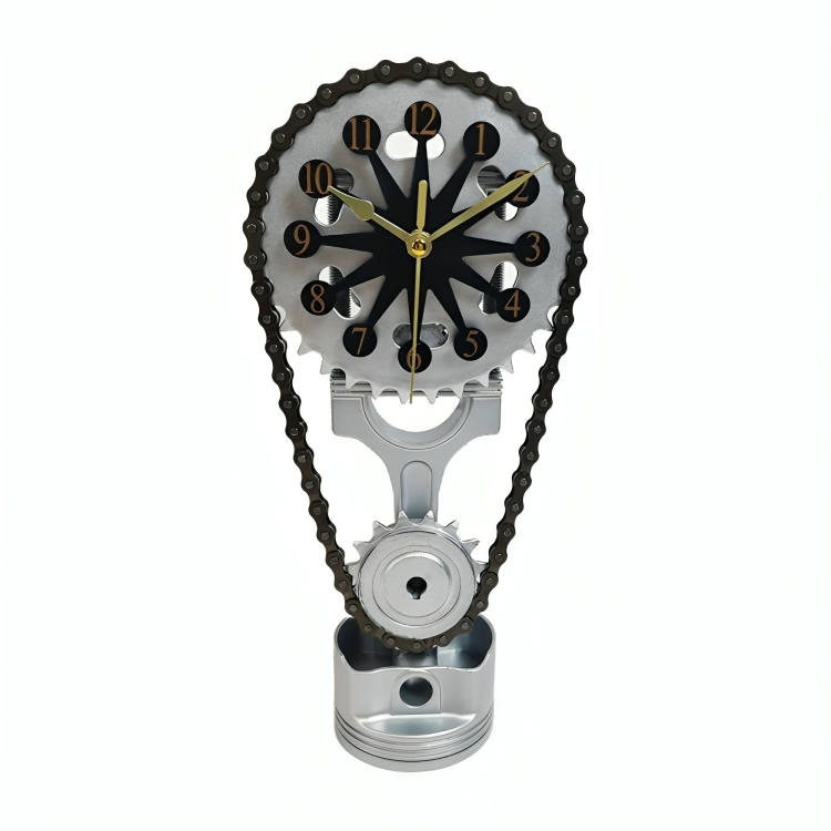 Horloge de bureau métallique à engrenages apparents