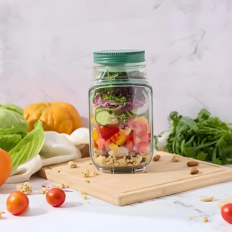 Boîte à salade en verre à ouverture latérale et compartiment sauce