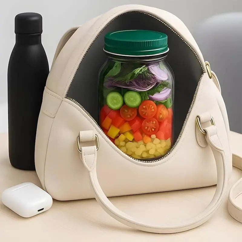 Boîte à salade en verre à ouverture latérale et compartiment sauce