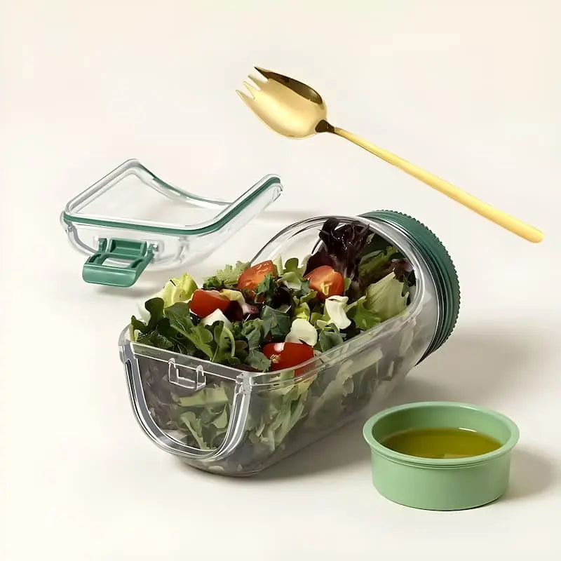 Boîte à salade en verre à ouverture latérale et compartiment sauce