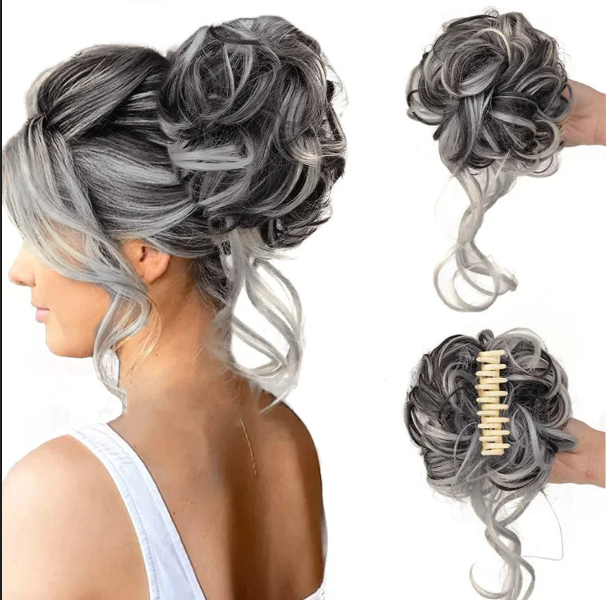 Chignon bouclé synthétique avec pince