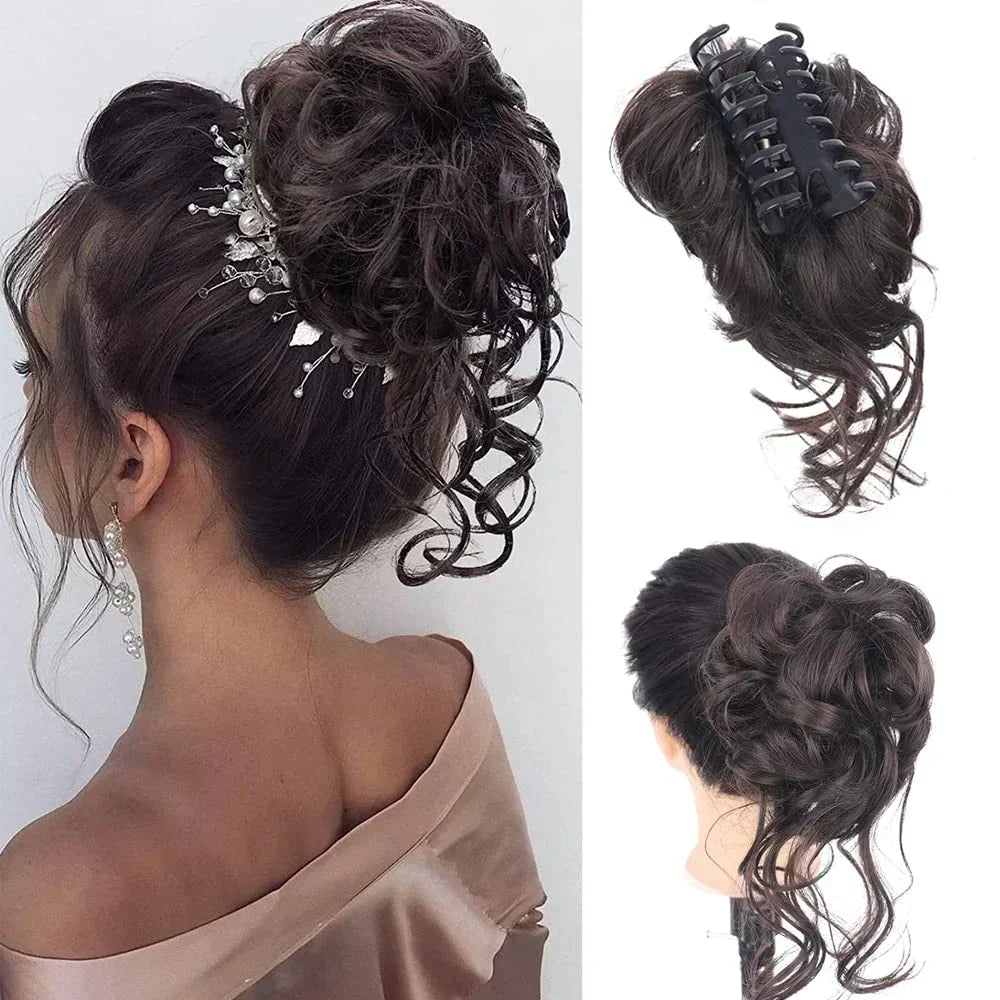 Chignon bouclé synthétique avec pince