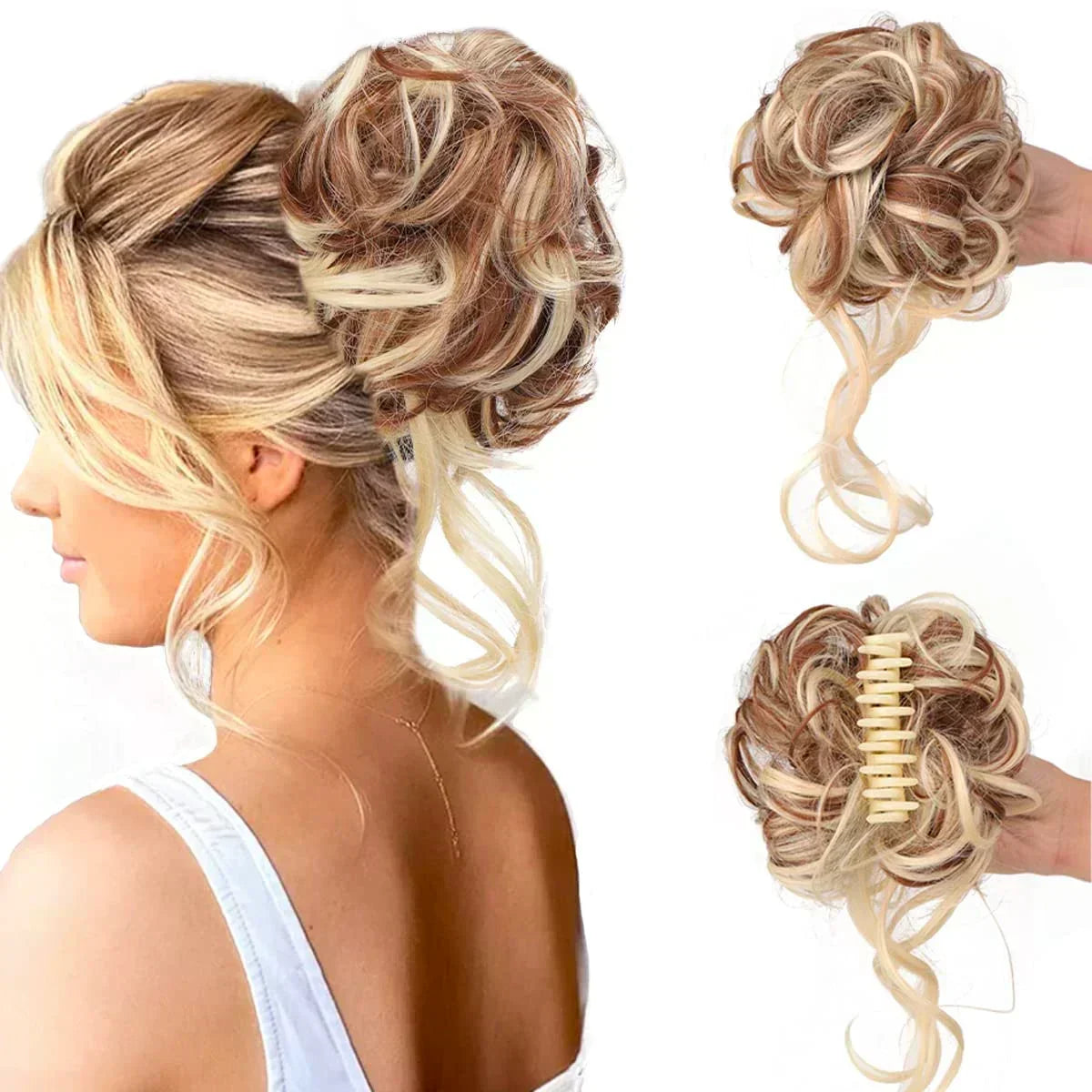 Chignon bouclé synthétique avec pince
