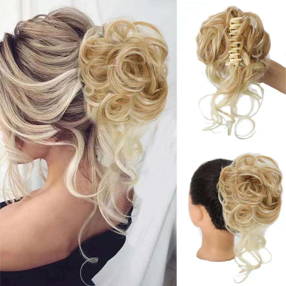 Chignon bouclé synthétique avec pince