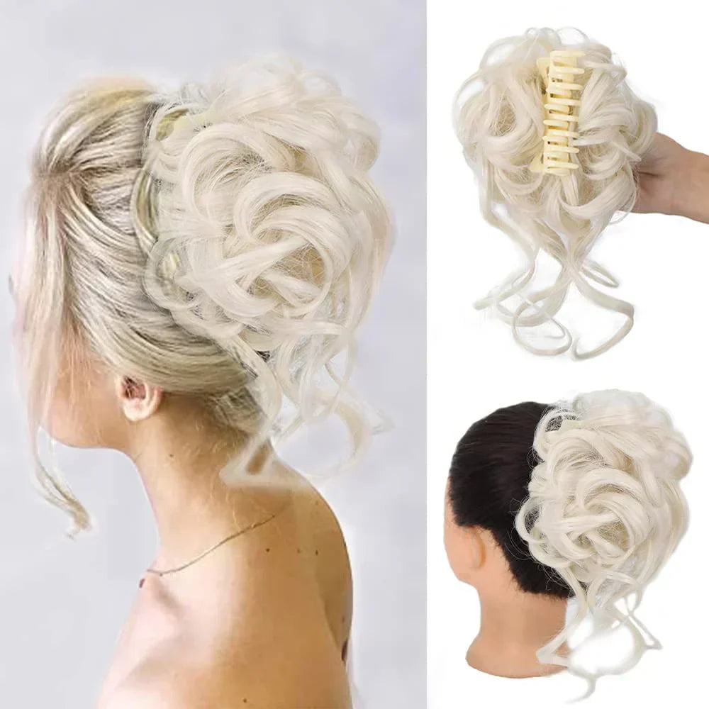 Chignon bouclé synthétique avec pince