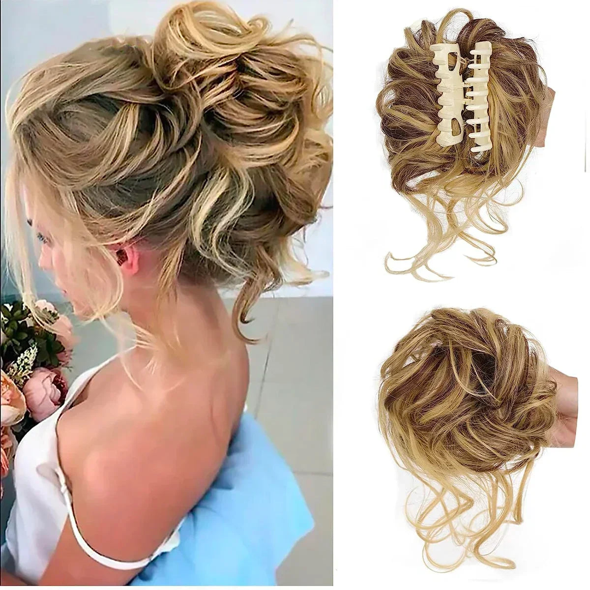 Chignon bouclé synthétique avec pince