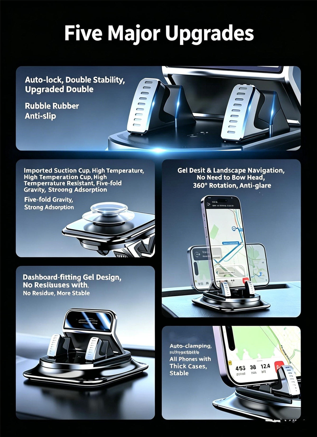 Support de téléphone de tableau de bord orientable à 360°