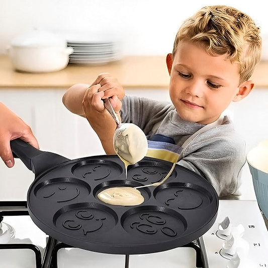 Poêle à 7 pancakes à motifs souriants et revêtement antiadhésif