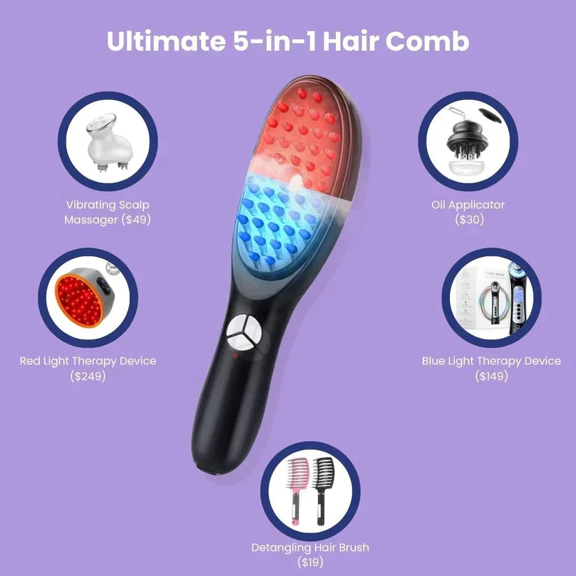 Brosse de massage du cuir chevelu avec brumisation et lumières