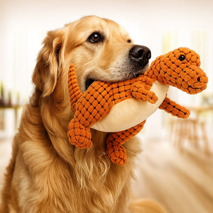 Jouet dinosaure pour chien avec couineur