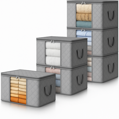 Boîte de rangement textile pliable à fenêtre et poignées