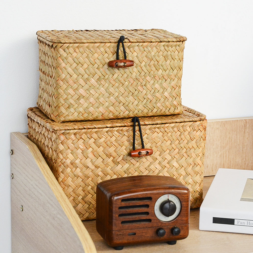 Panier de rangement rectangulaire tressé avec couvercle