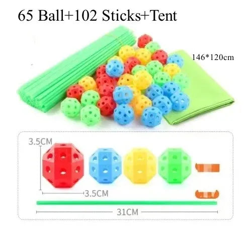 Kit de construction de cabanes avec tiges et boules