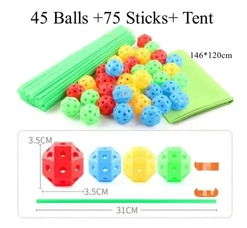 Kit de construction de cabanes avec tiges et boules