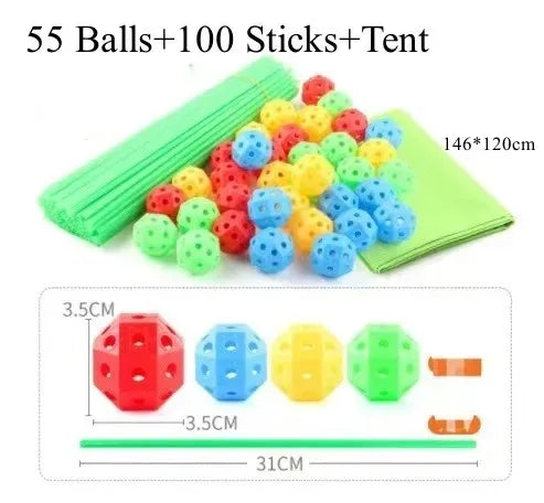 Kit de construction de cabanes avec tiges et boules