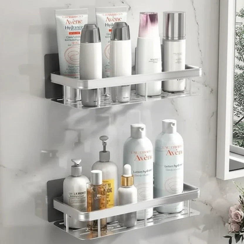 Étagère de salle de bain adhésive en inox et ABS