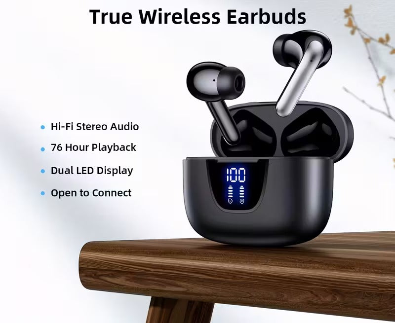 Écouteurs sans fil avec affichage de batterie et recharge USB-C