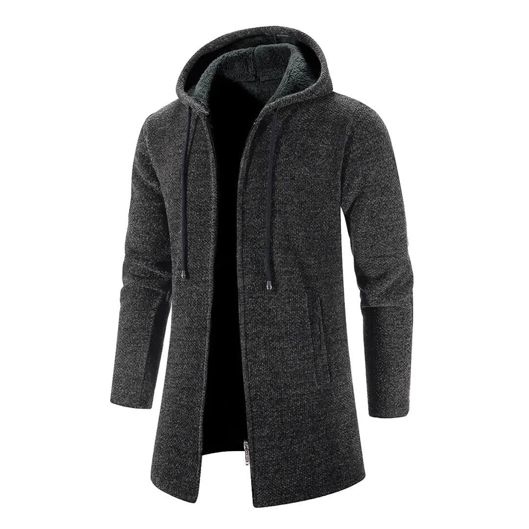 Veste mi-longue en laine pour homme avec capuche