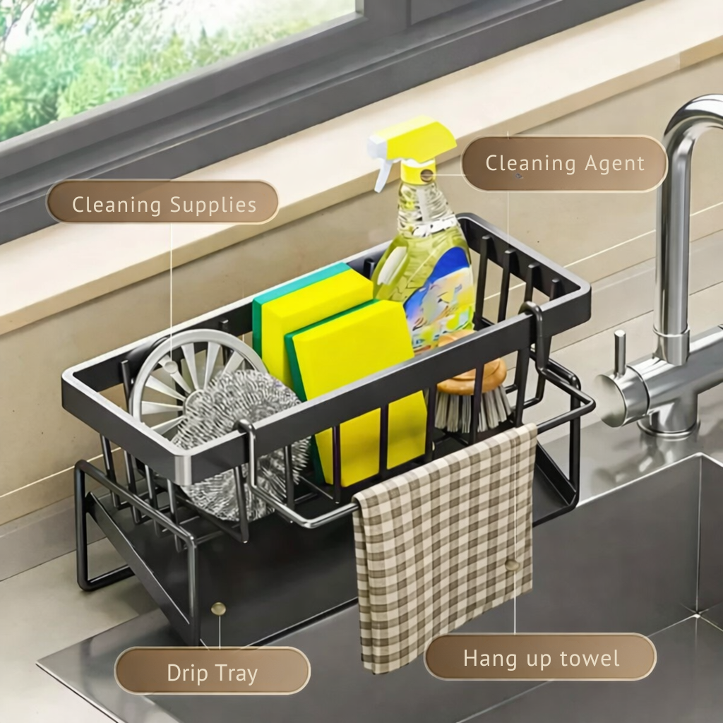Rangement d’évier en acier inoxydable avec porte-serviette