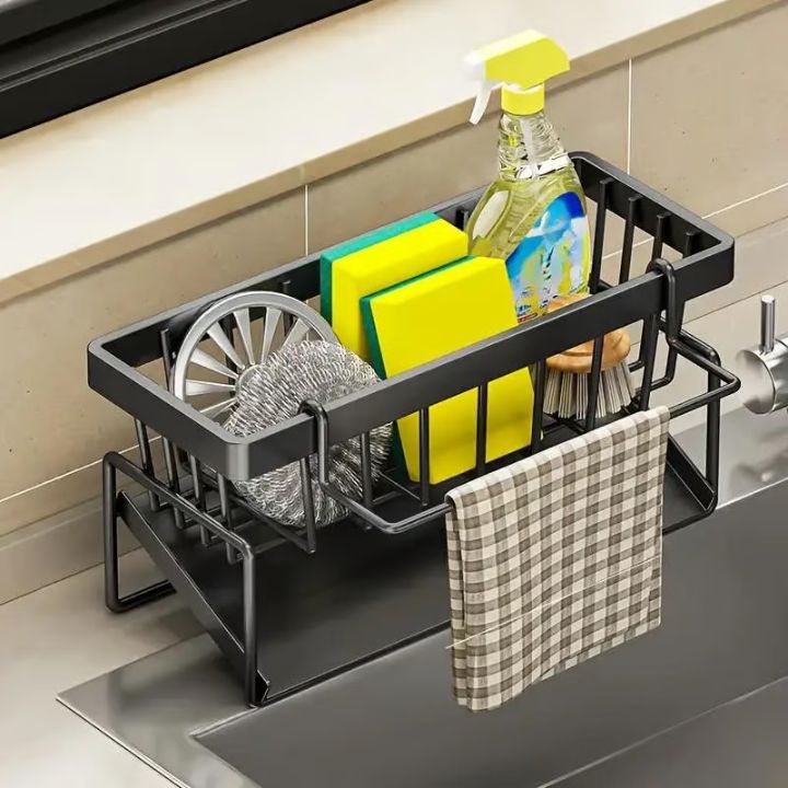 Rangement d’évier en acier inoxydable avec porte-serviette