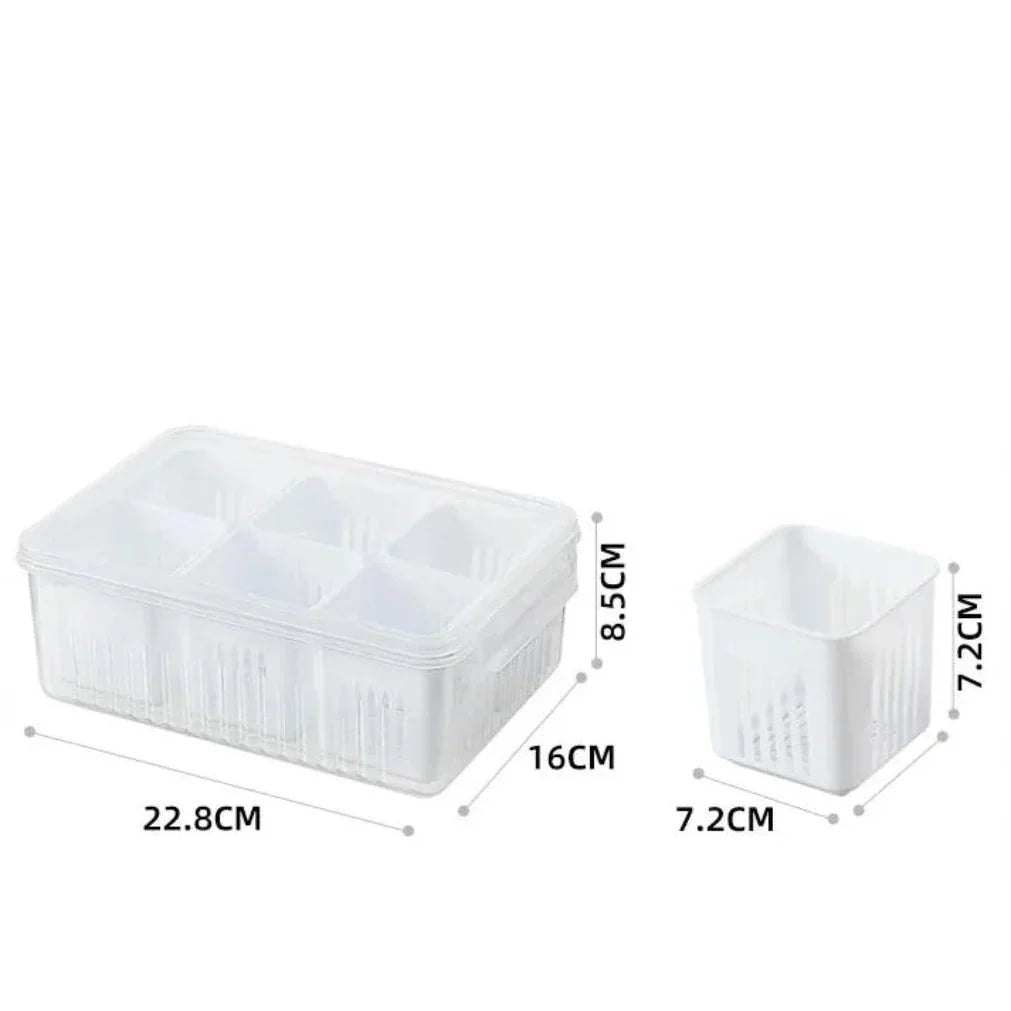 Boîte de rangement pour réfrigérateur à 6 compartiments et égouttoir