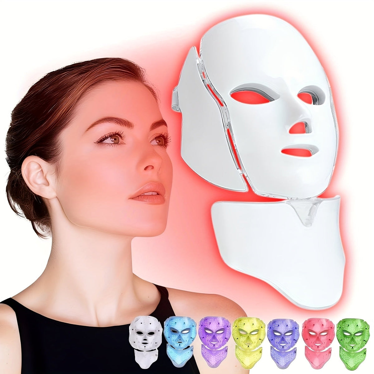 Masque LED pour visage et cou à 7 couleurs
