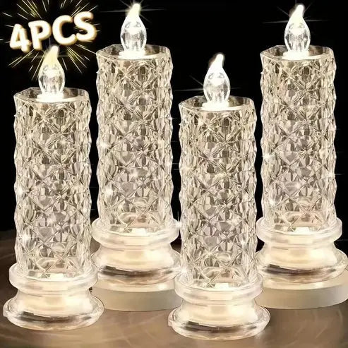 Bougies LED à aspect cristal, lumière blanc chaud, lot de 4