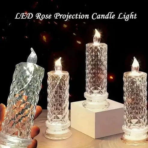 Bougies LED à aspect cristal, lumière blanc chaud, lot de 4
