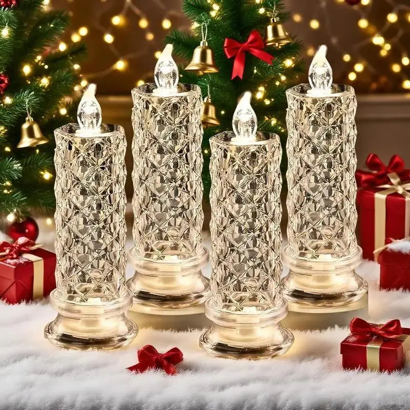 Bougies LED à aspect cristal, lumière blanc chaud, lot de 4