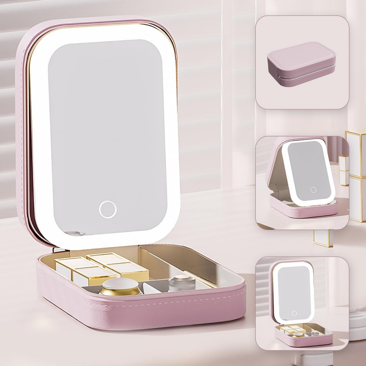 Boîte à maquillage avec miroir LED rechargeable à 3 éclairages