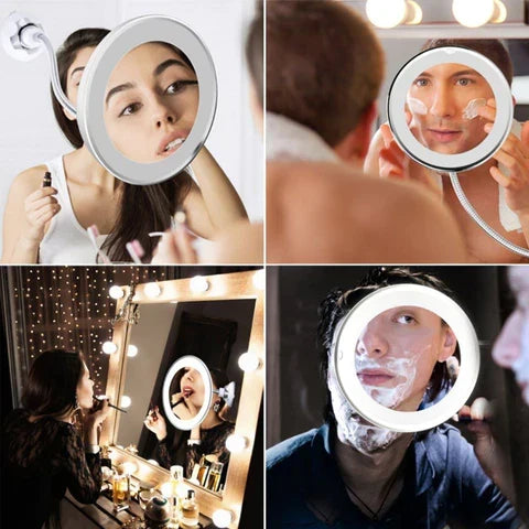Miroir grossissant LED 10x à bras flexible et ventouse